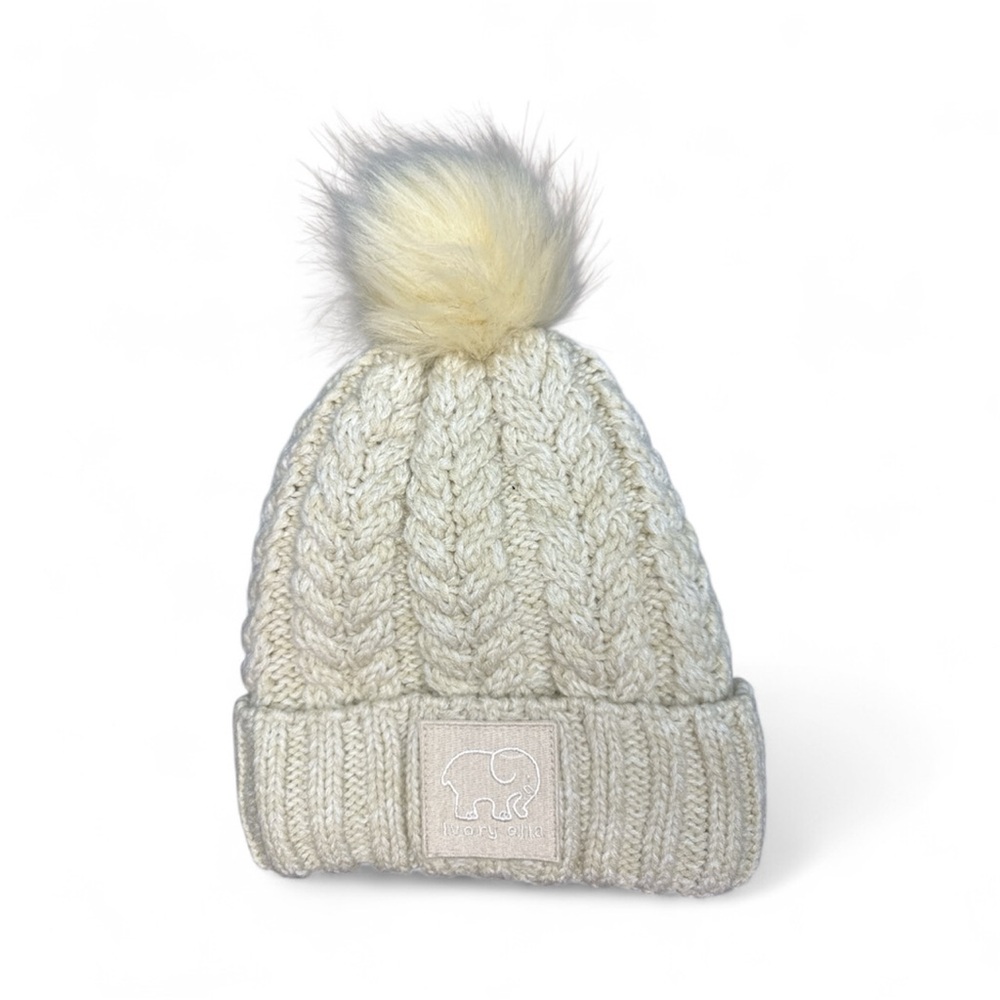 Ivory Ella Knit Beanie with Pom Pom - Picture 2 of 3